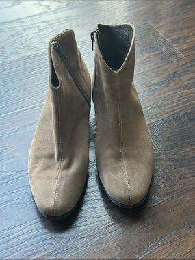 Brunate Italian Suede Side-Zip Ankle Booties in Taupe